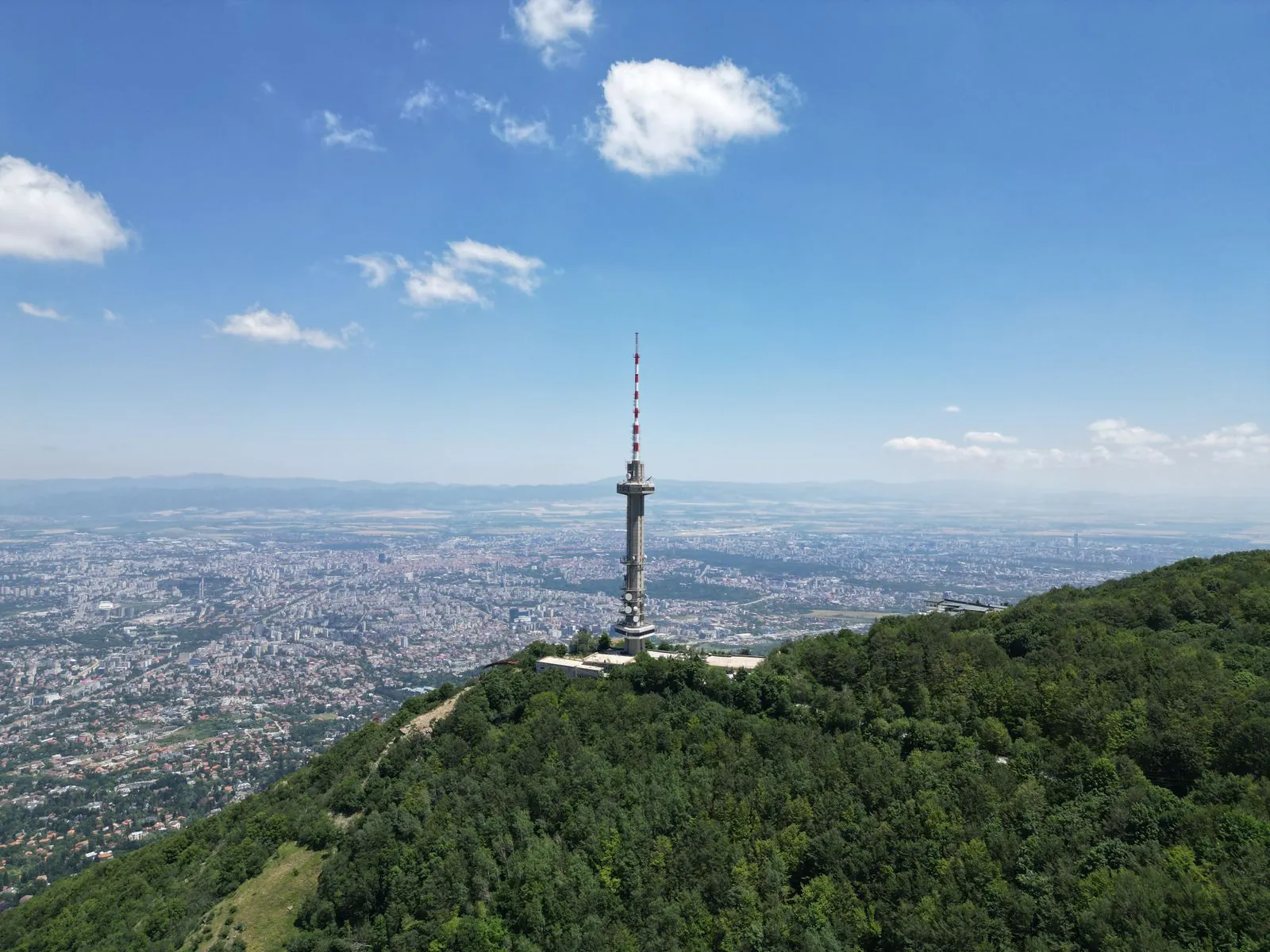 Aerial view of the Vitosha TV tower above Sofia. Photo by M P.