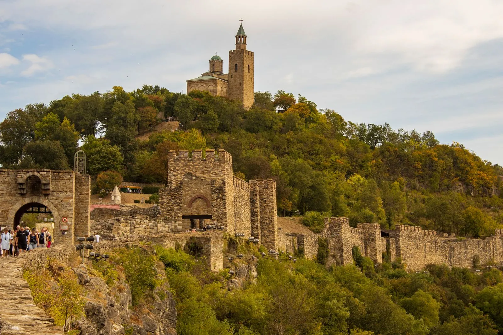 Tsarevets Fortress on its hill amid green slopes, Veliko Tarnovo. Photo by Denitsa Kireva.